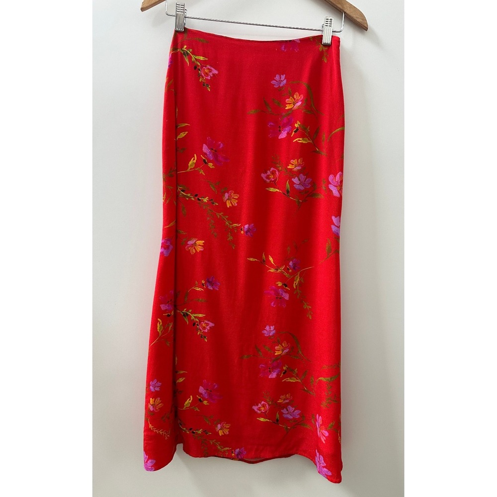 LOVERS + FRIENDS | Red Floral Midi Maxi Skirt Small Romantic Elegant Feminine - Picture 10 of 10